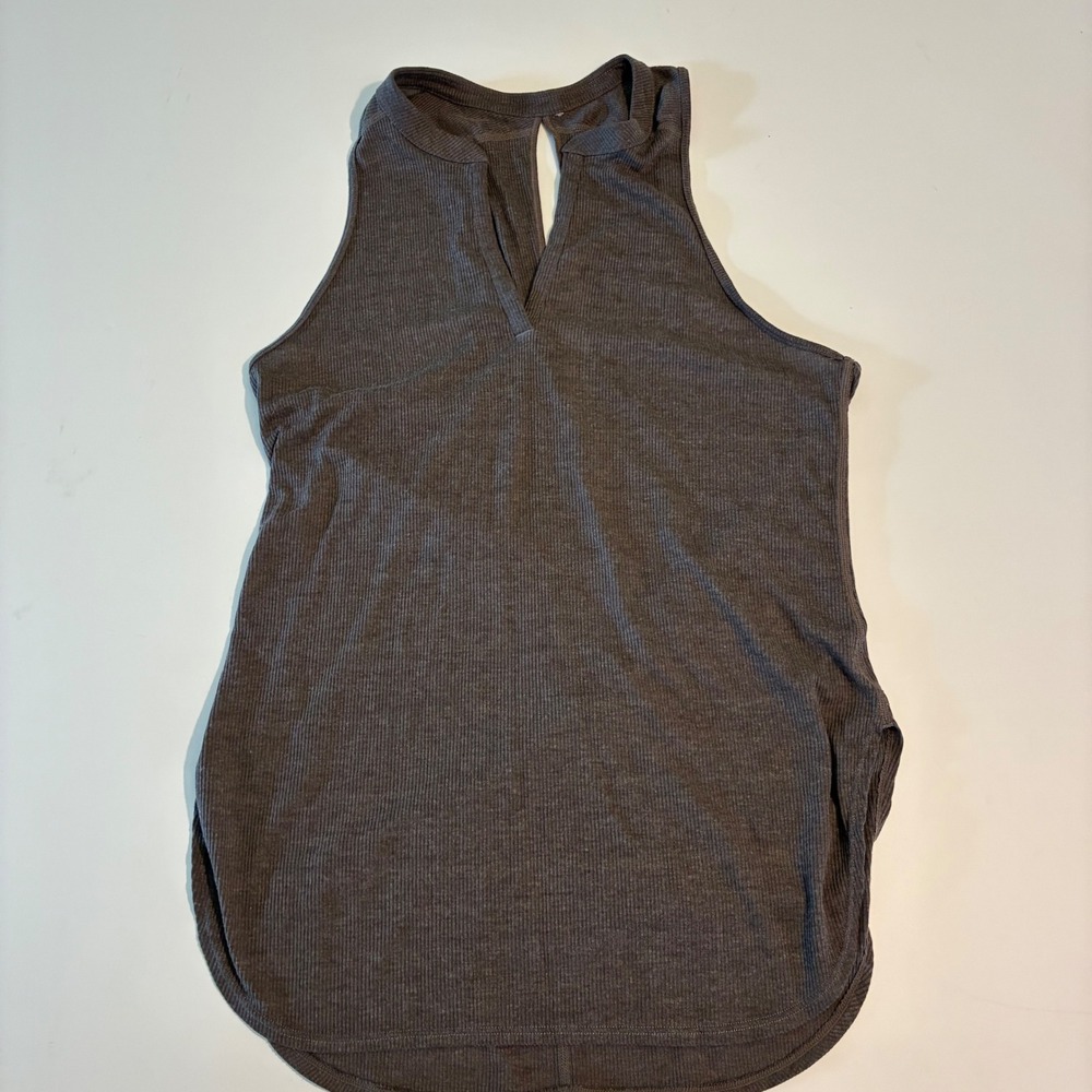 prAna Womens Size Small‎ Charcoal Gray Ribbed Knit Keyhole Back Tank Sleeveless